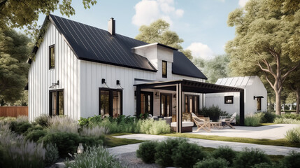 A classic European-style manor with white stone walls, arched windows, and a large circular driveway. 