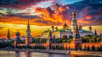 Fototapeta premium Majestic Moscow Kremlin Silhouette at Sunset - 4K Stock Photo