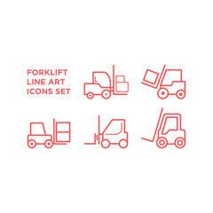 Forklift flat icons set symbol for web design or mobile app. Forklift signs for design logo, visit card, pictogram illustration.