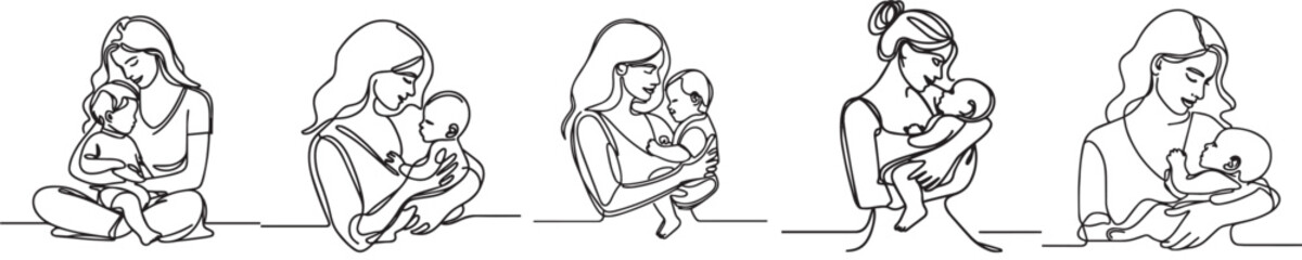 set vector continuous line parents carrying their child