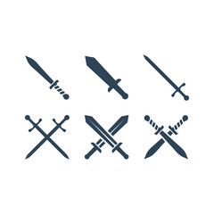 Sword icons set, simple archaic war trendy design template illustration.