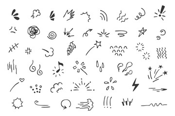 Hand drawn doodle elements set on white background