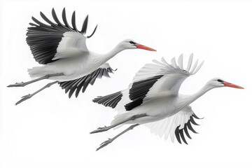 Fototapeta premium flying black white stork isolated on white background