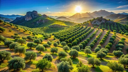 Fototapeta premium High-resolution image: rolling Cadiz hillsides, ancient olive groves basking in Andalusian sun near Grazalema.