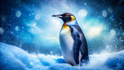 Fototapeta premium Majestic Penguins in a Snowstorm: Double Exposure Winter Wildlife Photography