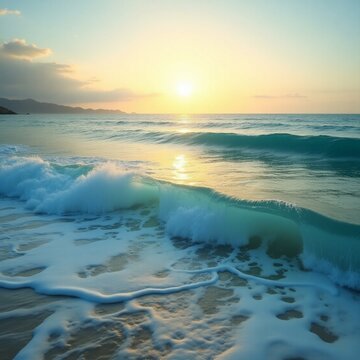 sunset over the sea and beach woth cler sky