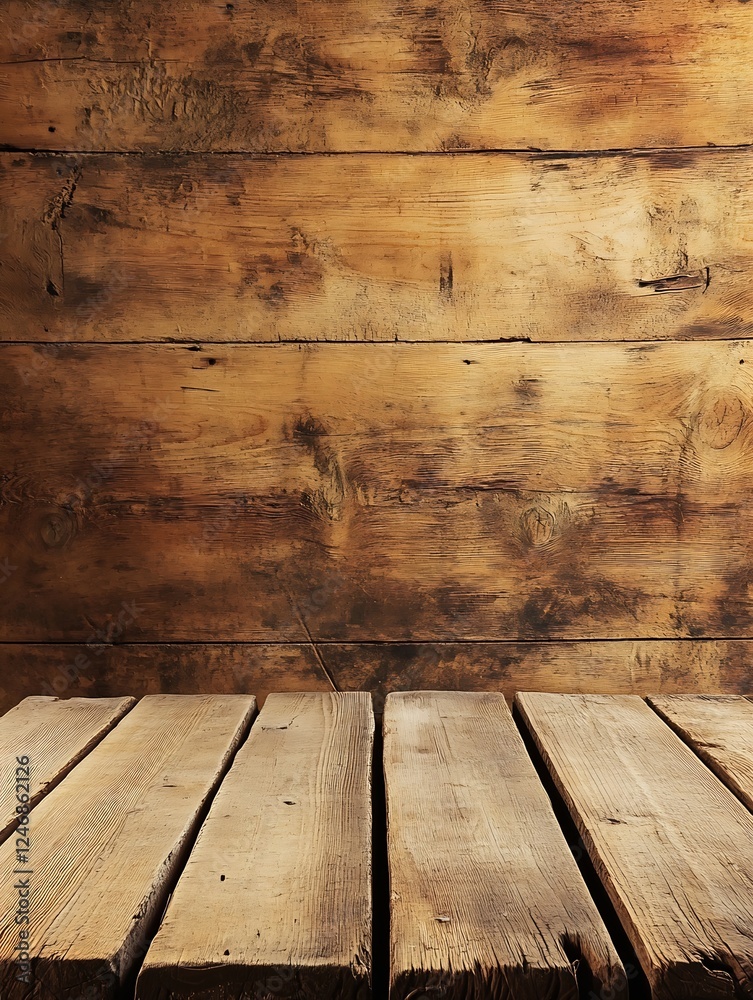 Poster Wooden Planks and Backdrop Creating Rustic Natural Ambiance for Designs : Generative AI
