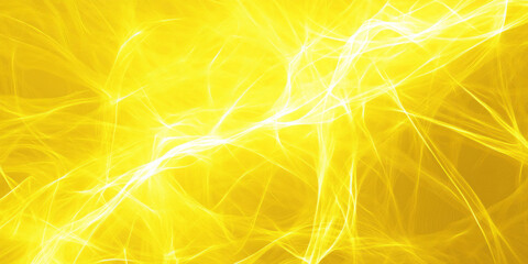A neon sunshine yellow abstract background with electrified light beams, crossing each other in various directions, creating an energetic pattern.