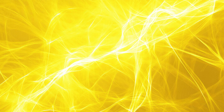 A neon sunshine yellow abstract background with electrified light beams, crossing each other in various directions, creating an energetic pattern.
