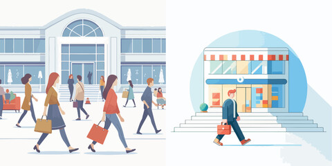 vector set of teenagers walking in the mall