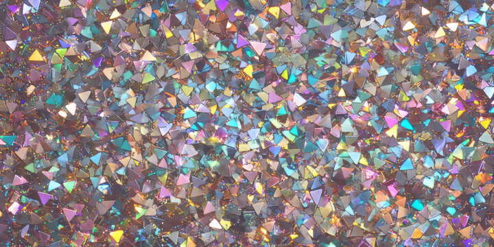 A holographic glitter background, with shimmering, iridescent particles reflecting various colors under different light. The futuristic look adds a modern touch, perfect for tech ads, event promotions