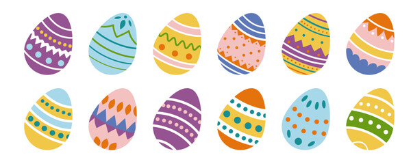 Set of 12 Easter eggs on a white background