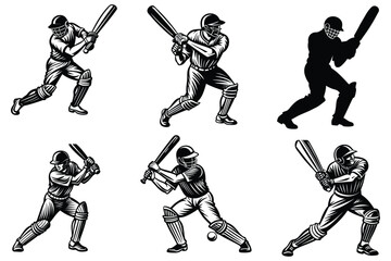 Obraz premium a cricket player hitting a ball with a bat silhouette vector illustration