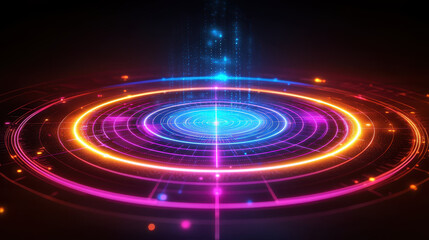 Obraz premium Vibrant neon radar chart with glowing lines and dynamic patterns