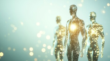 Abstract human figures with glowing effects.