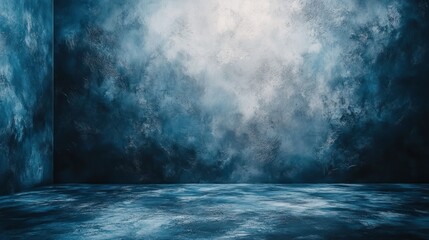 Dark blue studio backdrop with textured walls and floor, ideal for product display