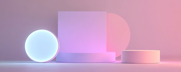 Abstract shapes with vibrant glowing effects.