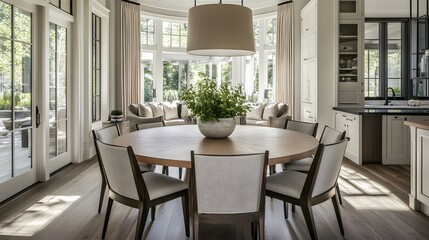 Modern Dining Room with Round Table and Bright Natural Light