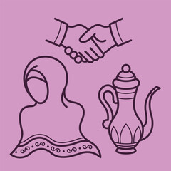 cute islamic muslim holiday thing and decorations lineart outline
