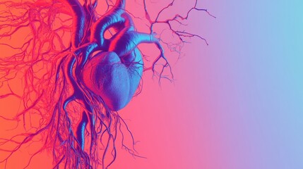 Detailed anatomical representation of the circulatory system highlighting veins arteries and heart structure. Generative AI