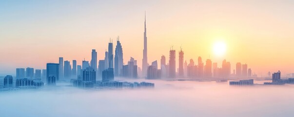 Fototapeta premium Beautiful skyline with sunset and fog.