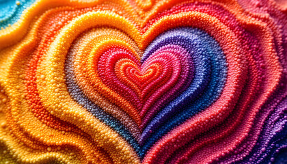 Artistic Heart Design Crafted from Multicolored Granules, Featuring Rich Texture and Vibrant Color Gradients on a Romantic Valentine's Day Wallpaper Background