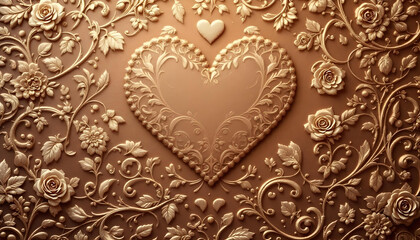 Vintage-Inspired Embossed Heart Design with Swirling Leaves and Roses for Valentine's Day