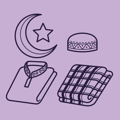 cute islamic muslim holiday thing and decorations lineart outline