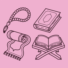 cute islamic muslim holiday thing and decorations lineart outline