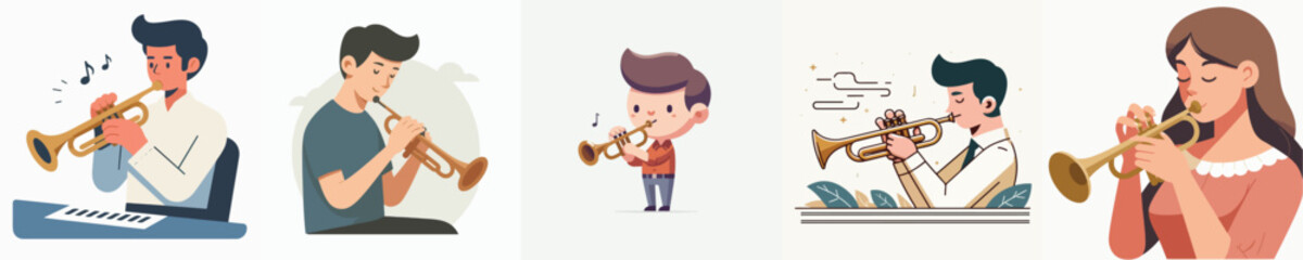 vector set of people playing trumpet © logo