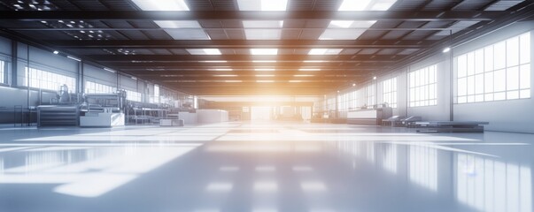 Obraz premium Bright, spacious industrial warehouse interior.
