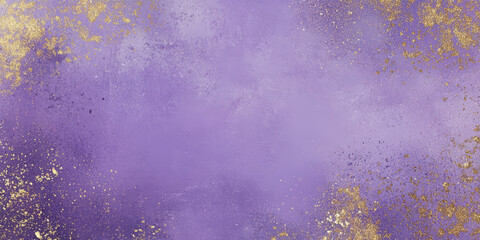 A luxurious lilac abstract background with shimmering metallic accents. Deep violet and soft lavender hues blend seamlessly with gold dust, creating a rich and sophisticated texture, ideal for wedding