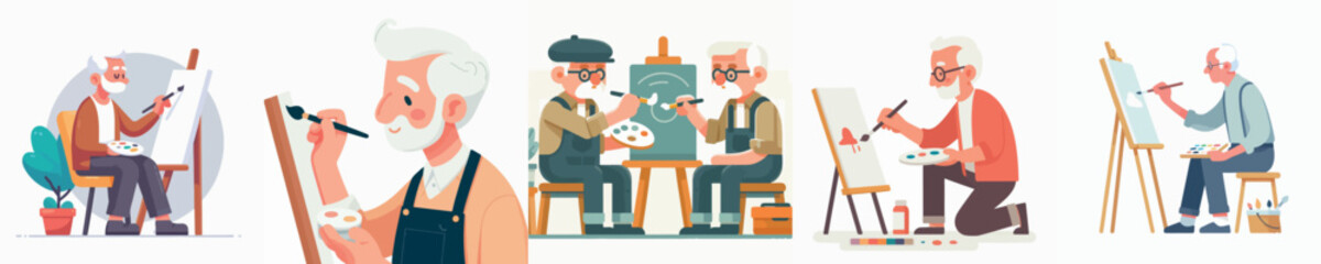 senior people vector set painting