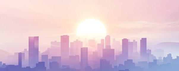 Fototapeta premium City skyline at sunrise with pastel colors.