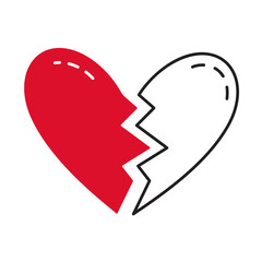 Heart broken in two halves doodle style Hand drawn trendy flat style love isolated icon Romantic symbol of love for web graphic design poster tattoo Valentines Day card line art Vector illustration