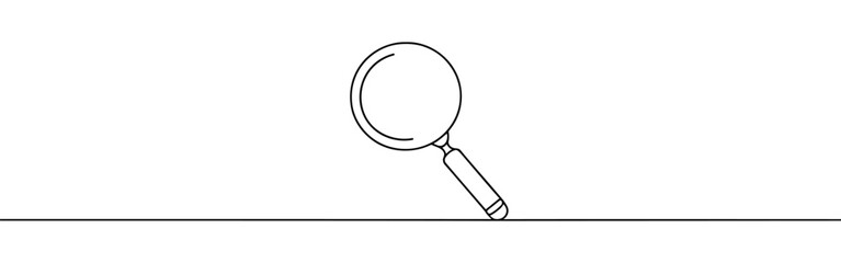 Magnifying glass continuous one line drawing. Loupe symbol in simple linear style. Search concept. Vector illustration.