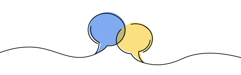 Speech bubbles continuous one line drawing. Dialogue, chat sign in simple linear style. Vector illustration.
