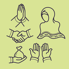 cute islamic muslim holiday thing and decorations lineart outline