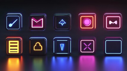 Colorful glowing icons in modern design style.