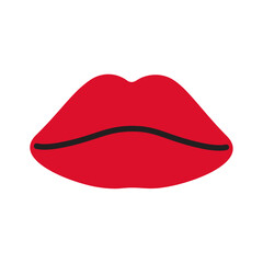 Red lips doodle style Hand drawn trendy flat style love isolated icon Romantic symbol of love for web graphic design poster tattoo Valentines Day Greeting card line art Vector illustration