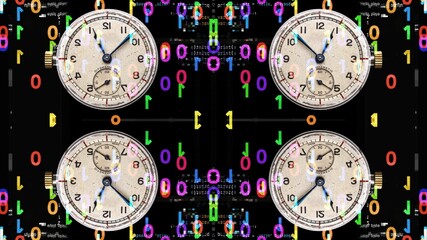 vintage clocks in large grid pattern