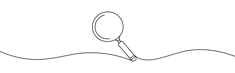 Magnifying glass continuous one line drawing. Loupe symbol in simple linear style. Search concept. Vector illustration.