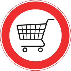 Shopping car, center mall, warning sign caution symbol on white background.