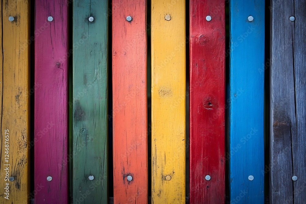 Poster vibrant multicolored wooden planks for rustic artistic background : generative ai