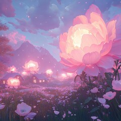 Captivating blooming lotus flowers in a dreamy landscape tranquil nature scene serene environment whimsical view