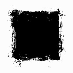 A grunge black square created with thick brush strokes, featuring rough edges and a textured, distressed look. This abstract design adds a raw, artistic touch, ideal for backgrounds, overlays.