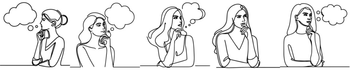 set vector continuous line woman get good idea