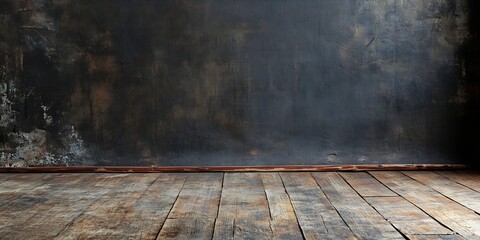 Rustic Wooden Plank Floor with Dark Textured Wall Background for Design : Generative AI