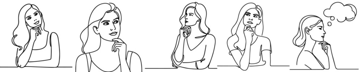 set vector continuous line woman get good idea