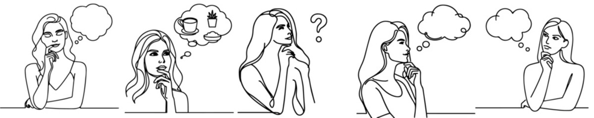 set vector continuous line woman get good idea